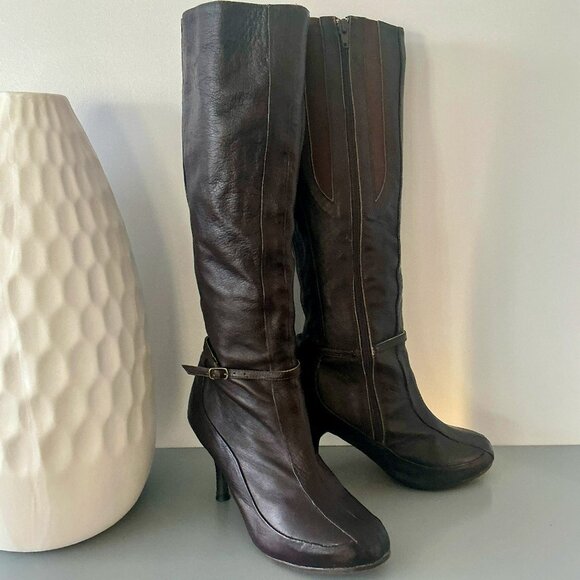 Rare! Shane and Shawn Boardroom Rockstars leather knee brown boot size 7 - Picture 1 of 16